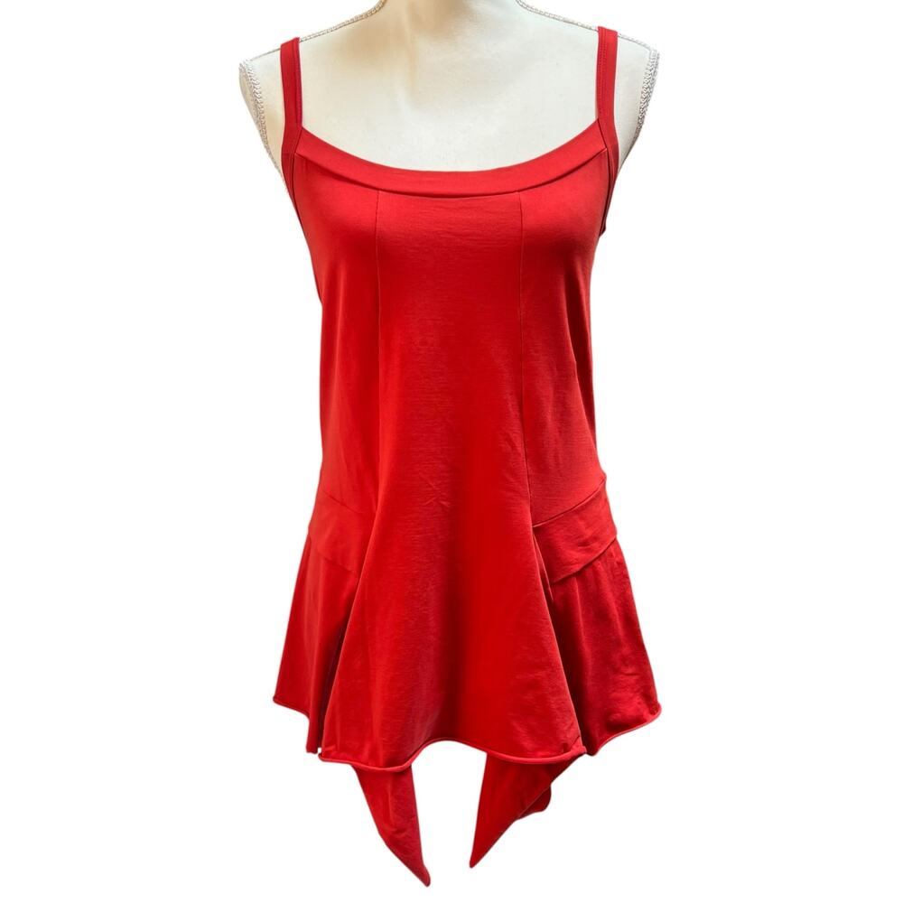 Marithe Francois Girbaud Red Orange Handkerchief Hem Tank Top Stretch Size US 6